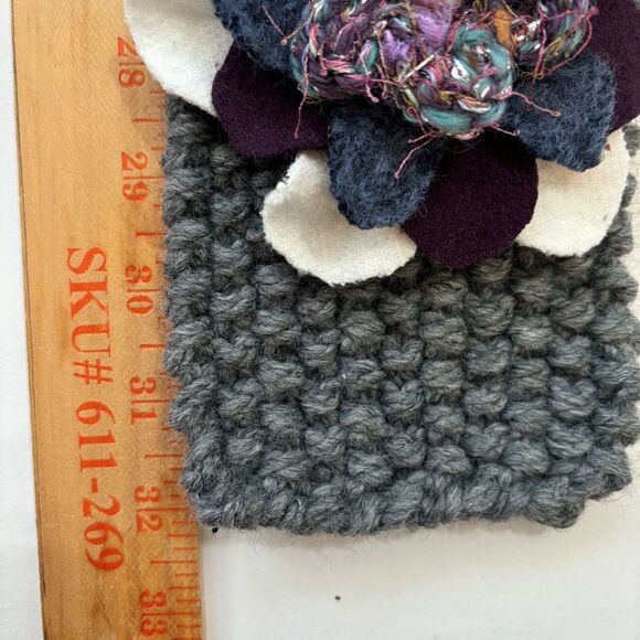 Artesian Embellished Knit Scarf Muffler Handmade Gray Purple Textured Designer - Picture 5 of 6